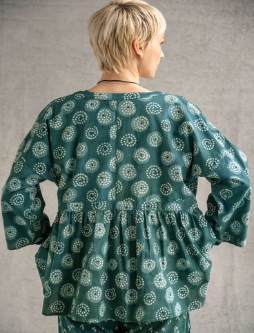 “Clay” wrap blouse in organic cotton - indigo green