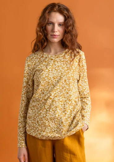 “Ylva” organic cotton/elastane jersey top - mustard/patterned