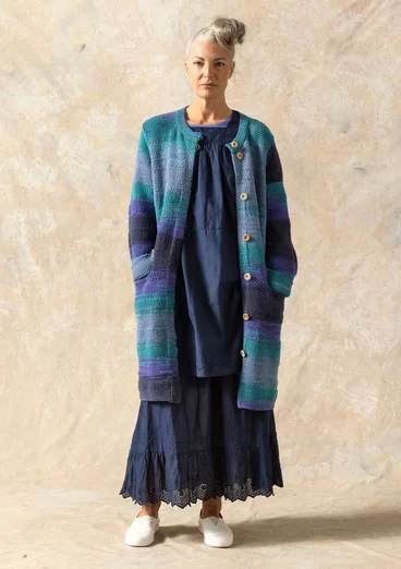 “Ella” long cardigan in wool/organic cotton - sky blue