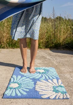 “Poppies” organic cotton bath mat - sea blue