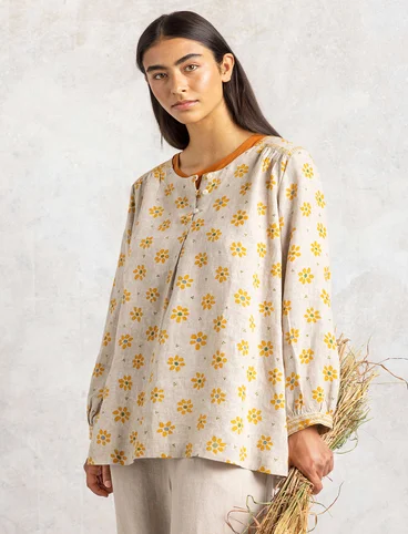 “Ester” blouse in woven linen - natural/patterned