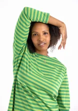 Essential striped top in organic cotton - basil/pea green