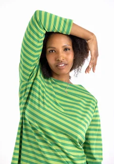 Organic cotton striped essential top - basil/pea green