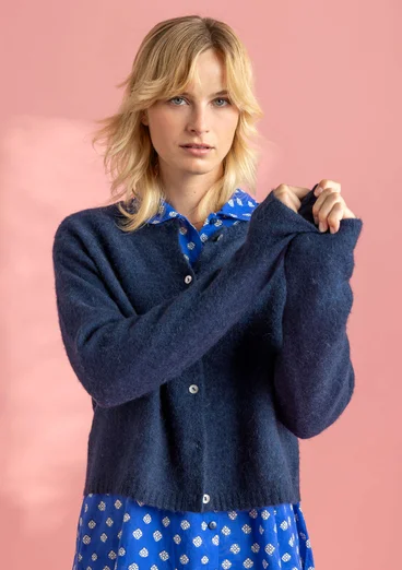 Cardigan in wool/cotton/alpaca - blue mussel