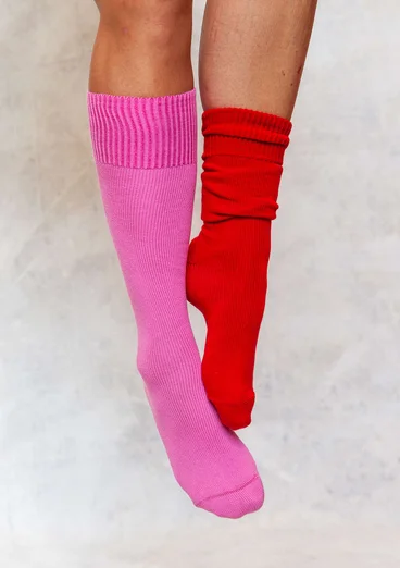 Chaussettes hautes en coton biologique uni - rouge perroquet