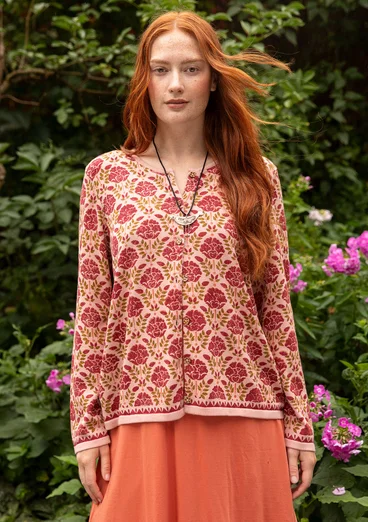 Blockdruck-Strickjacke „Valentina“ aus Bio-Baumwolle - dunkelrosa