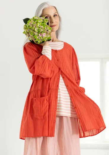 “Thea” woven organic cotton dobby smock blouse - apricot