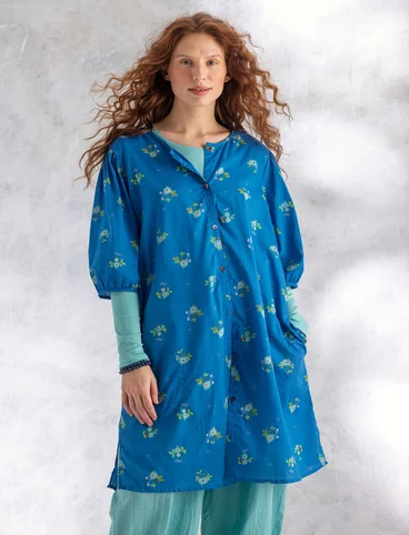 Geweven jurk "Fleur" van biologisch katoen - mediterraan blauw
