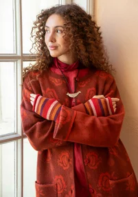 “Aria” reversible knit coat in felted wool. - red curry