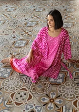 “Travel” woven kimono in viscose - pink begonia