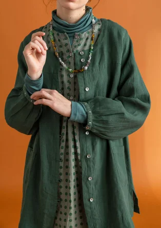 “Asta” woven linen smock blouse - dark green