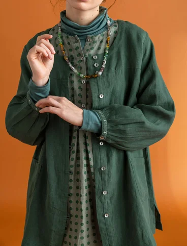 Blouse d’artiste tissée « Asta » en lin - vert foncé