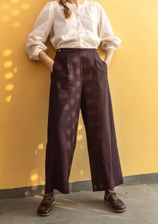 “Stina” woven organic cotton trousers - dark chokolate