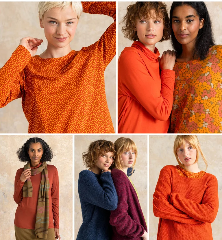 A collage of women wearing essentials from Gudrun Sjödén.