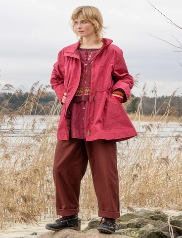 “Lucy” woven parka in organic cotton - cranberry/patterned