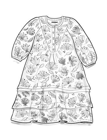 Vevd kjole «Blossom» i økologisk bomull - mørk grønn/mønstret
