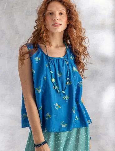 Ärmellose Bluse „Fleur“ aus Bio-Baumwolle - mittelmeerblau