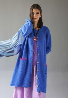 “Tulipe” long cardigan in an alpaca blend - sapphire blue