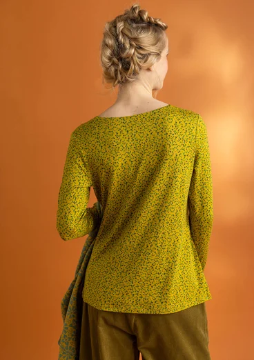 “Helga” lyocell/elastane jersey top - olive oil/patterned