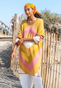 “Cape” knit dress in organic cotton - honey