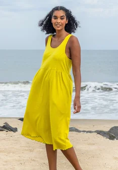 Solid-colour organic cotton jersey dress - dijon