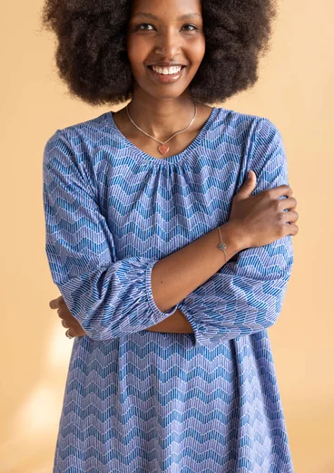 “Eleonora” jersey dress in organic cotton/spandex - sky blue/patterned