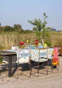 “Olives” organic cotton tablecloth - sea blue