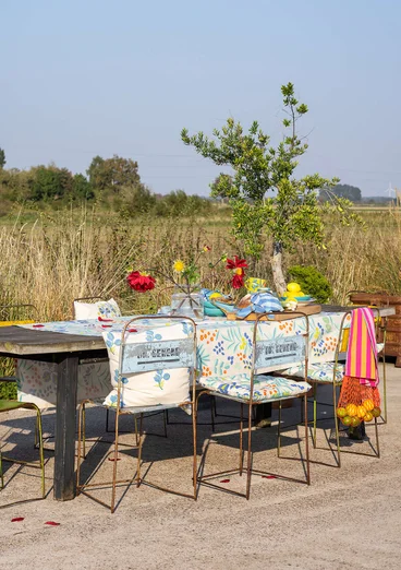 “Olives” tablecloth in organic cotton - sea blue