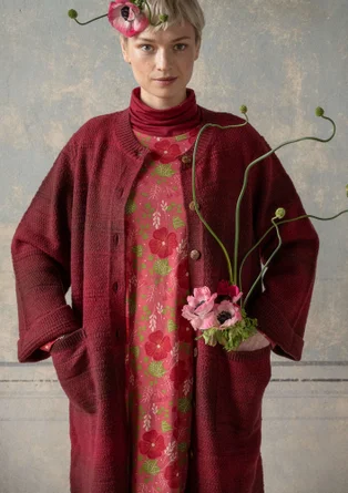 “Eckerö” long cardigan in space-dyed wool - cranberry