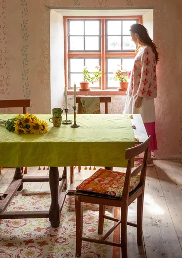 “Stitches” tablecloth in organic cotton - kiwi