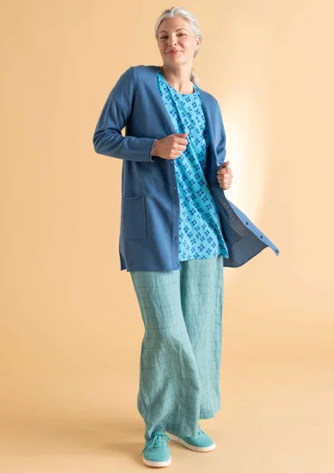 “Vera” woven linen trousers - teal/patterned