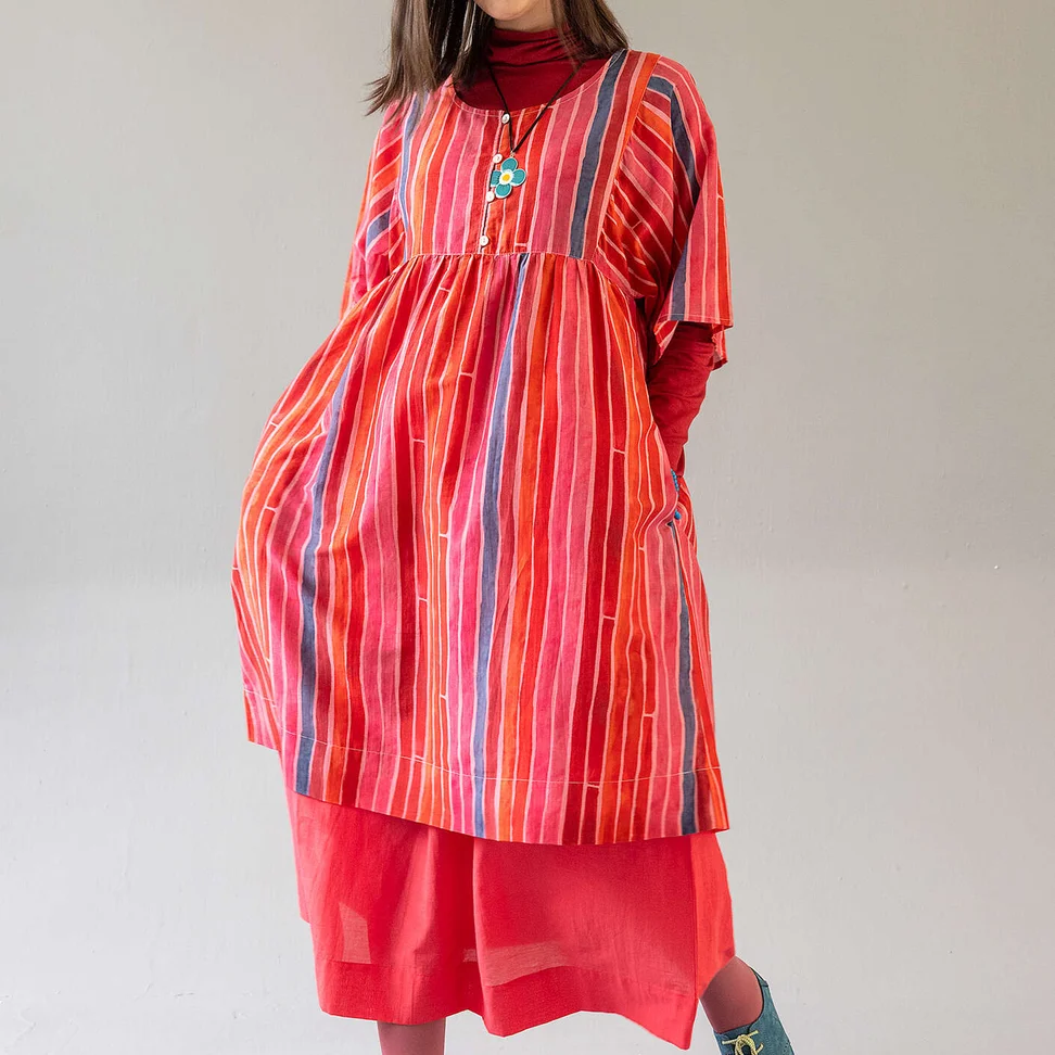 “Violet” woven dress in cotton/silk - bright red