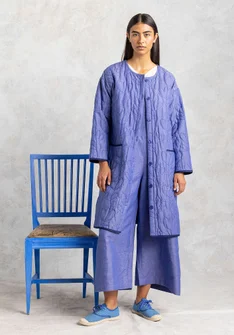 Quiltet frakke "Idun" i økologisk bomuld/hør - blå lotus