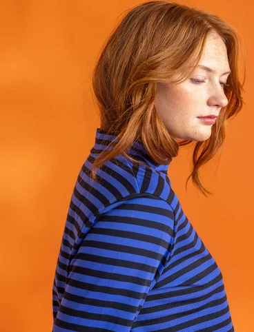 Striped organic cotton mock neck top - brilliant blue