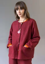 Garment-washed woven linen jacket - dark agate red