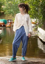 “Alba” woven pants in organic cotton/hemp - mountain blue