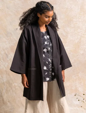 Kimonojacke aus Öko-Baumwolle/Leinen - schwarz