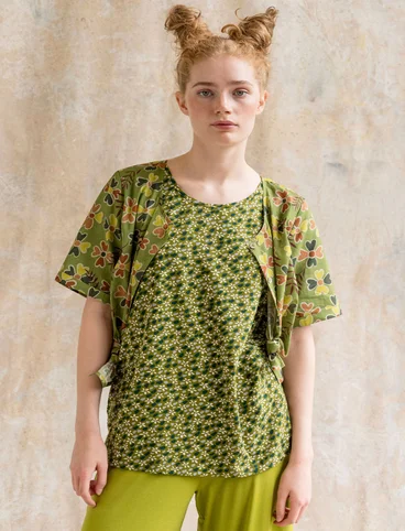 “Jane” organic cotton/elastane t-shirt - moss green/patterned