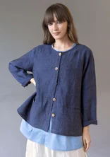 Garment-washed woven linen jacket - ink blue