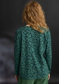 Jerseybluse "Ylva" i økologisk bomuld/elastan - malakit/mønstret