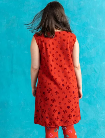 “Iris” knit tunic in organic/recycled cotton - parrot red/patterned