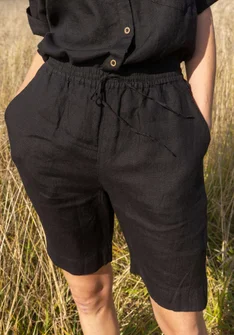 “Seraj” woven linen shorts - black