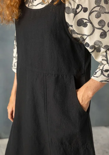 “Thessaloniki” woven overall-style dress in organic cotton/linen - black