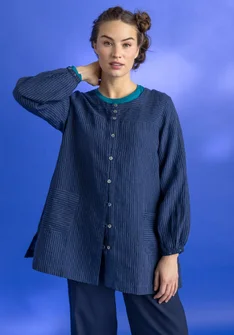 Woven “Asta” artist’s blouse in linen - indigo/striped
