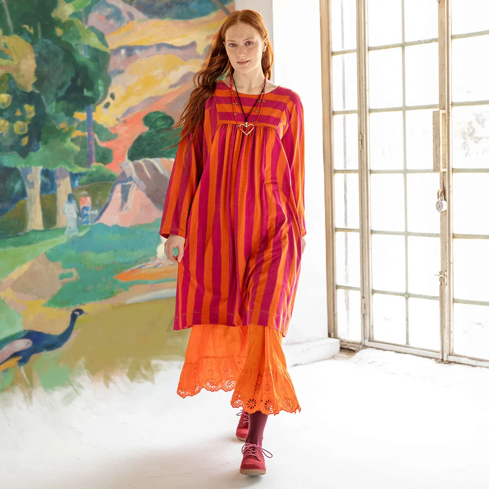 “Madalena” jersey dress in organic cotton/modal - burnt orange/cyclamen