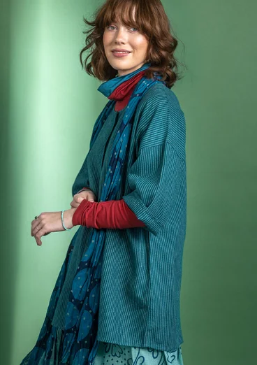 “Alva” woven blouse in linen - dark jade/striped