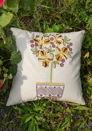 “Lemon Tree” cushion cover in organic cotton - natural