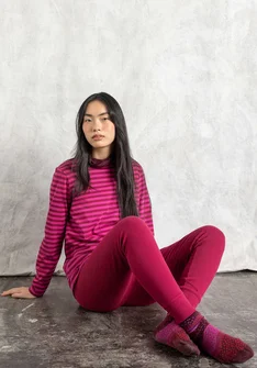 Essential striped top in organic cotton - cerise/red cabbage
