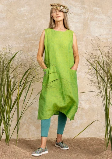 Woven linen dress - pea green