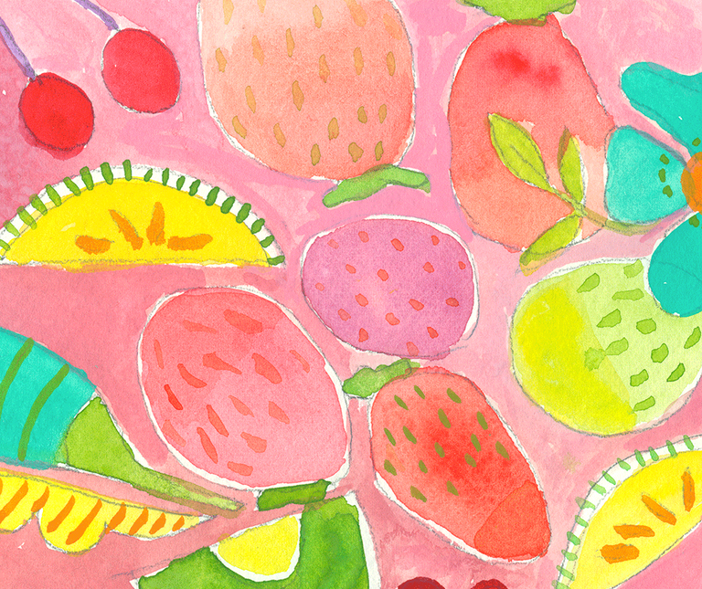 Fruity patterns painted in watercolours from Gudrun Sjödén.
